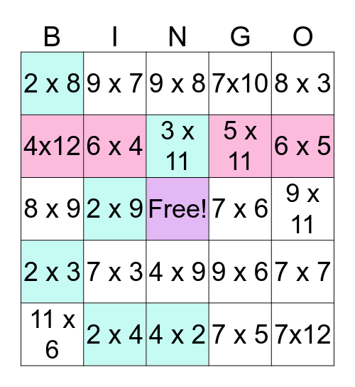 Ava's Multiplication Facts! Bingo Card