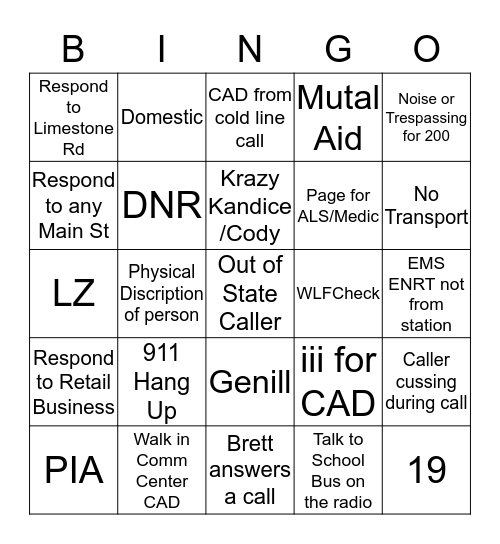 Dispatcher Bingo 8/15/14 - 9/15/14 Bingo Card