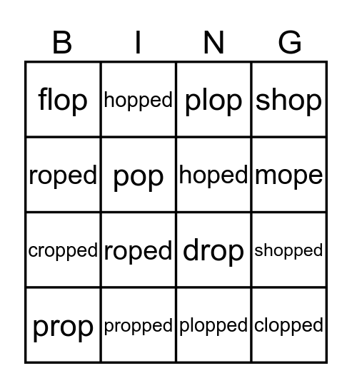op and ope Bingo Card