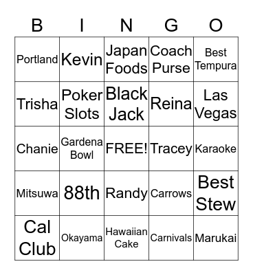 Irene's 88th Birthday Bingo Card