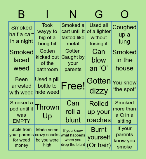 Bingo - Smokers Edition Bingo Card