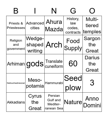 MESOPOTAMIA Bingo Card