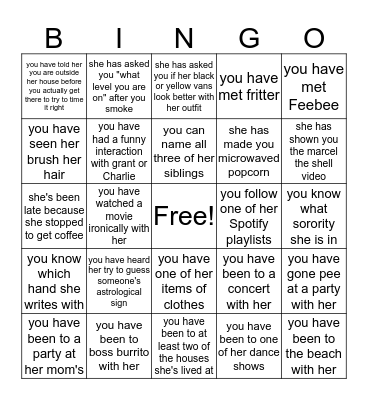 Friendship with Lauren Bingo Card