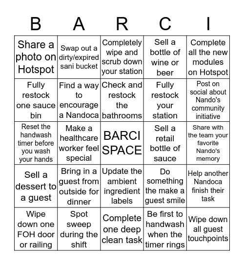 Barci Bingo Card