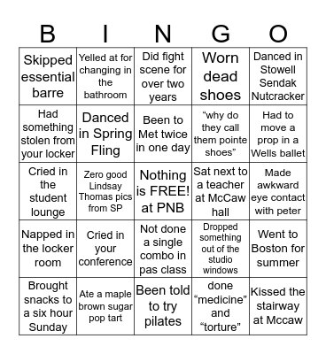 PNB School Bingo Card