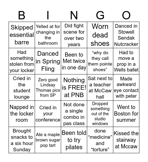 PNB School Bingo Card