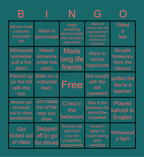CFA bingo🙃 Bingo Card