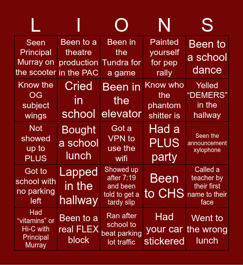 CHS Bingo Card