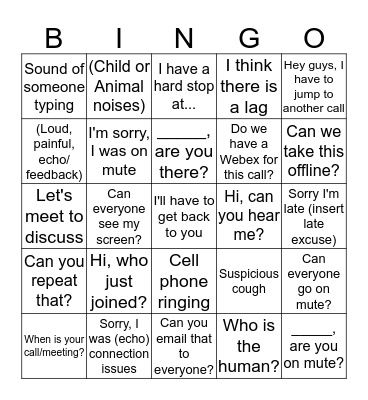 Medline Conference Call Bingo Card