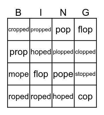 op and ope Bingo Card