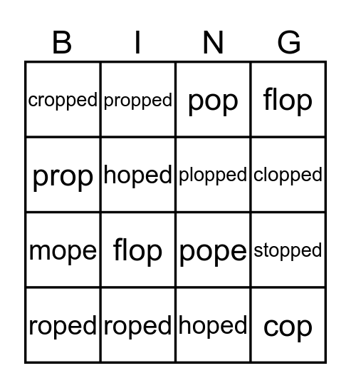 op and ope Bingo Card