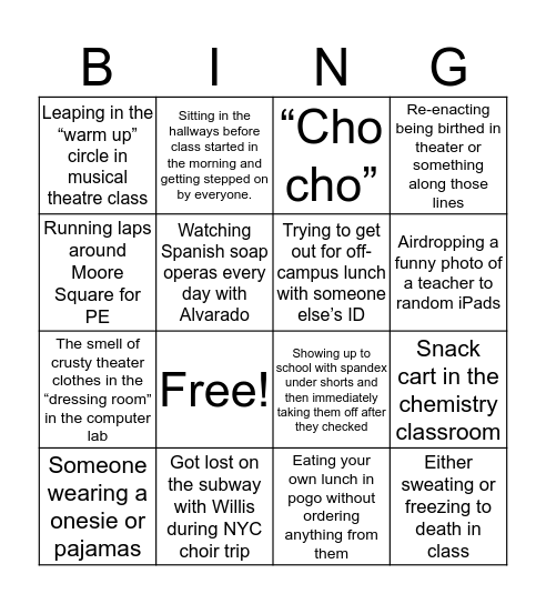 Stayin’ Alive at LSA Bingo Card