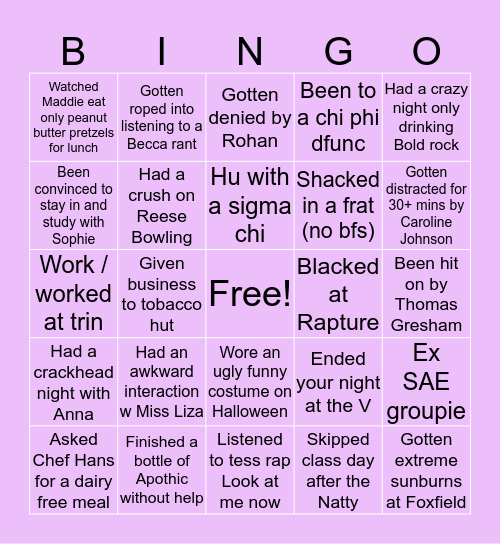 HOMIES Bingo Card