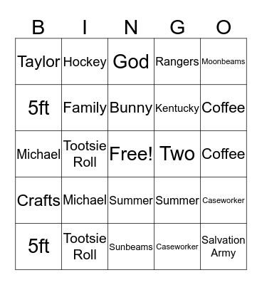 Tracey Bingo Card