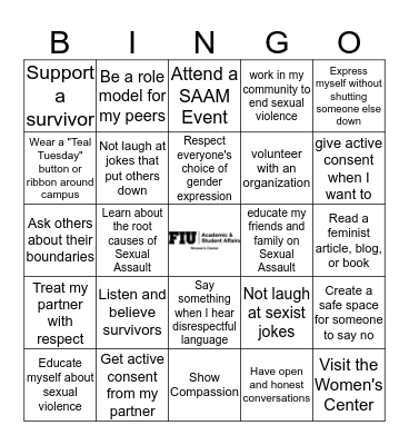 Sexual Assault Awareness Month Bingo Card