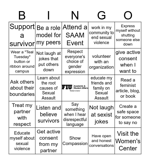 Sexual Assault Awareness Month Bingo Card