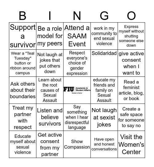 Sexual Assault Awareness Month Bingo Card