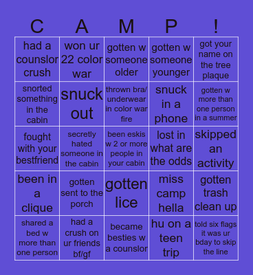 camp experience Bingo Card