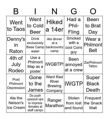 Philmont Staff Bingo Card