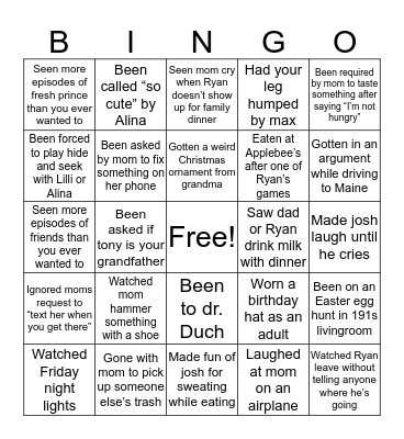 Family Bingo Card