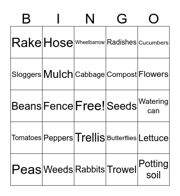 Things in a Garden Bingo Card