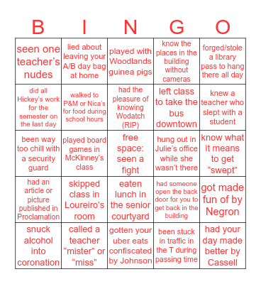 Wilbur Cross High School bingo Card