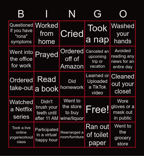 Quarantine Bingo! Bingo Card