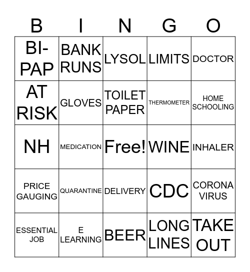 COVID-19 Bingo Card