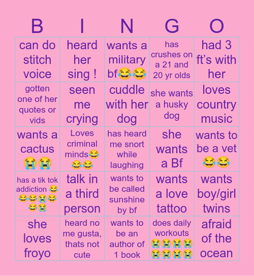 all about me Bingo Card