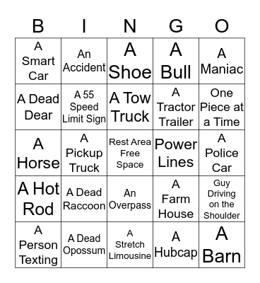 On the Road Bingo Card