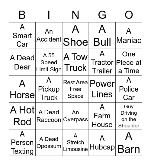 On the Road Bingo Card