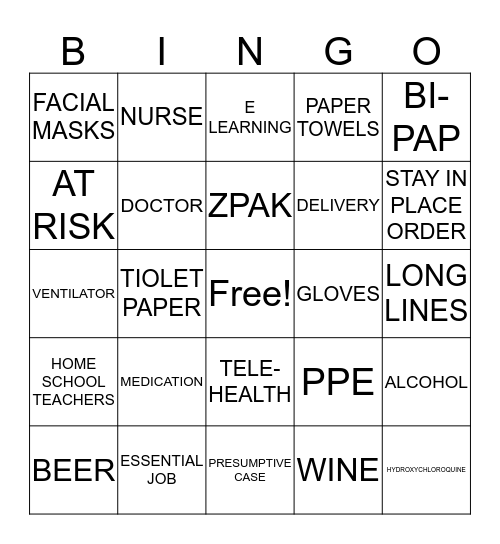 COVID-19 Bingo Card