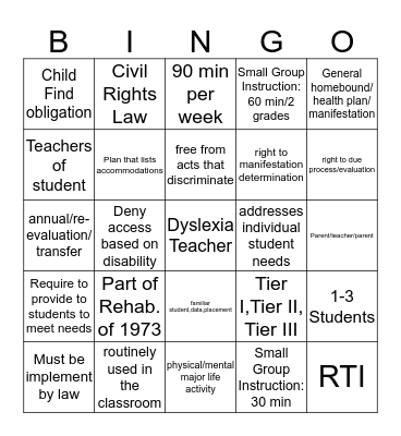 504 Overview  BIngo Card