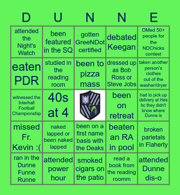 Dunne Hall Bingo Card