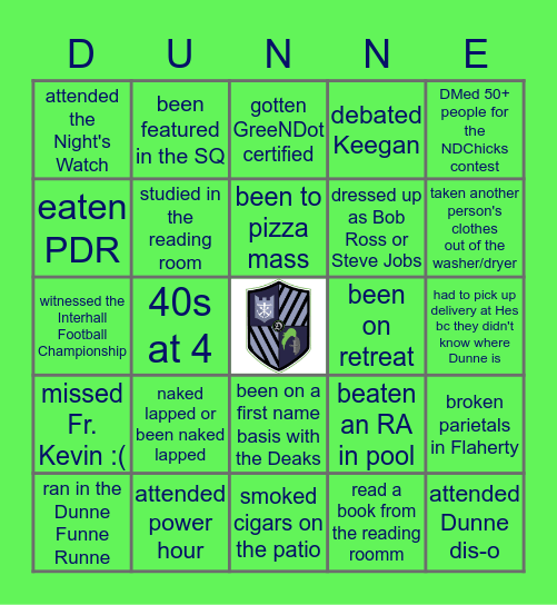 Dunne Hall Bingo Card