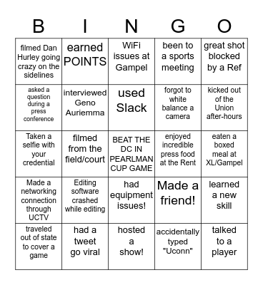 UCTV Sports Bingo Card