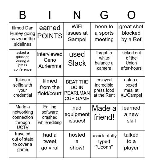 UCTV Sports Bingo Card