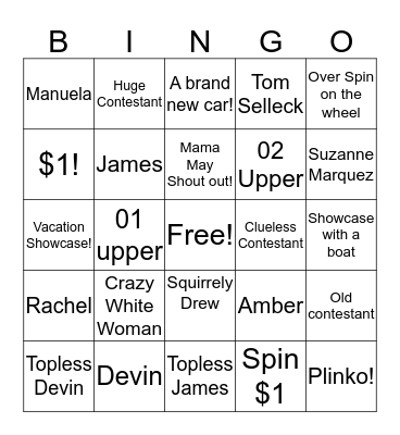 Price is Right Bingo Card