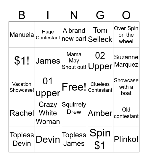 Price is Right Bingo Card