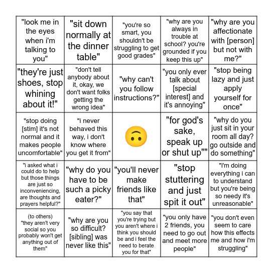 growing up autistic bingo board Bingo Card