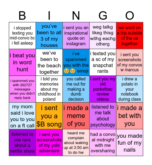 how close are you to me ;)😛🤟 Bingo Card