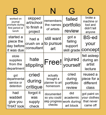 Visual Arts BINGO Card