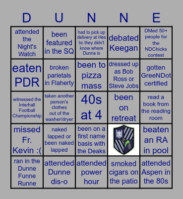 Dunne Hall Bingo Card