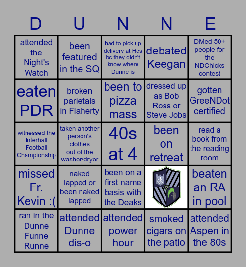 Dunne Hall Bingo Card
