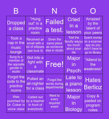 saps MUSIC DEPARTMENT Bingo Card
