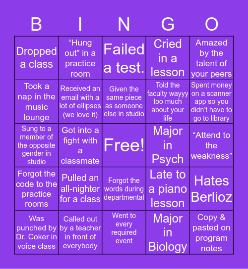 saps MUSIC DEPARTMENT Bingo Card