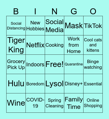 Social Distancing Bingo Card