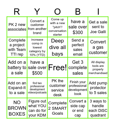 Braden's Bunch Bingo Card