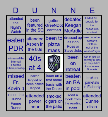 Dunne Hall Bingo Card