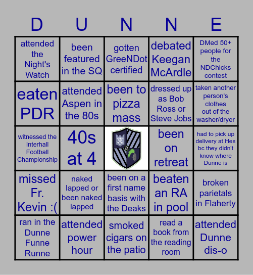 Dunne Hall Bingo Card